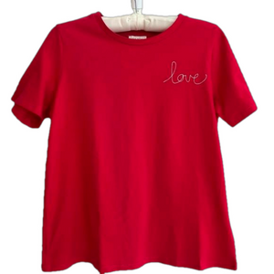 ELLA MOSS Red Short Sleeve Love Embroidered T-Shirt Travel Weekend 100% Cotton